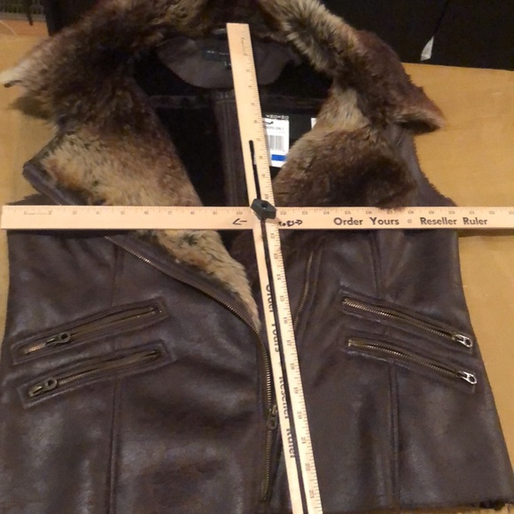 Members Only  size XL brown faux leather & fur zip front moto style pockets - Picture 10 of 15